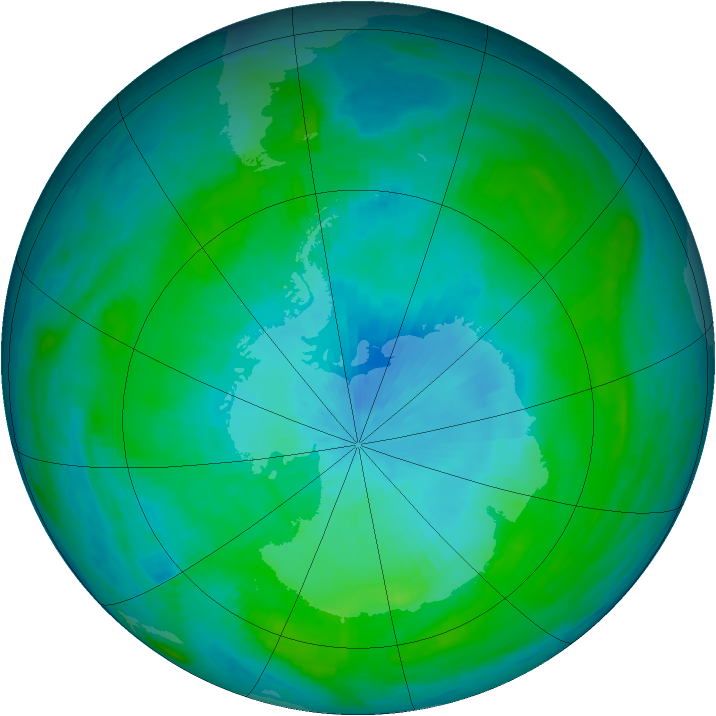 Antarctic ozone map for 15 February 1985